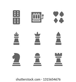 Casino icon set including domino, slot machine, chess, piece, king, queen, bishop, knight, pawn, rook