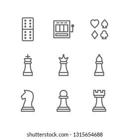 Casino icon set including domino, slot machine, chess, piece, king, queen, bishop, knight, pawn, rook