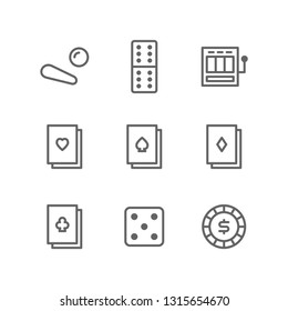 Casino icon set including pinball, domino, slot machine, playing cards, diamond, heart, club, dice, poker