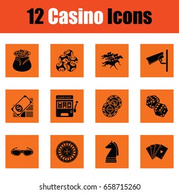 Casino icon set. Orange design. Vector illustration.