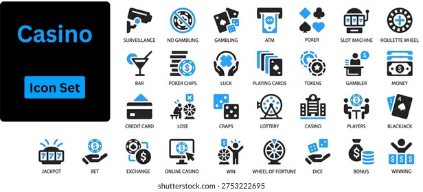 Casino icon set silhouette vector 