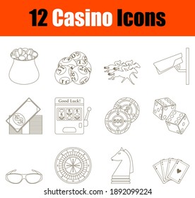 Casino Icon Set. Thin Editable Stroke Line Without Filling Design. Vector Illustration.