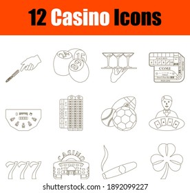 Casino Icon Set. Dünne bearbeitbare Stroke Linie ohne Füllung Design. Vektorgrafik.