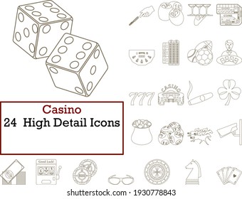 Casino Icon Set. Thin Editable Stroke Line Without Filling Design. Vector Illustration.