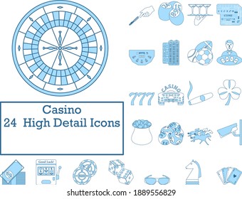 Casino Icon Set. Thin Line With Blue Fill Design. Vector Illustration.