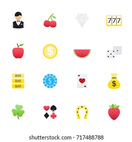 Casino Icons and Game Icons. Set of Sports and Recreation Icons Vector Illustration Color Icons Flat Style.