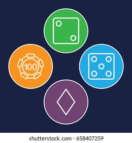 Casino icons set. set of 4 casino outline icons such as diamonds, 100 casino chip