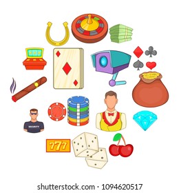 Casino icons set in cartoon style. Gambling set collection vector illustration
