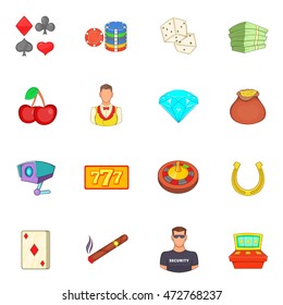Casino icons set in cartoon style. Gambling set collection vector illustration