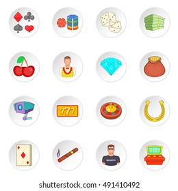 Casino icons set in cartoon style. Gambling set collection vector illustration