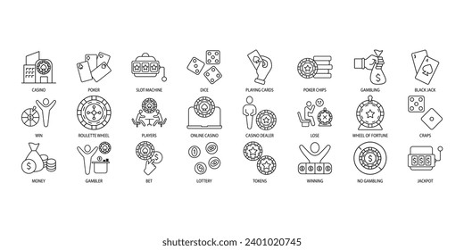 Casino icons set. Set of editable stroke icons.Vector set of Casino