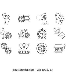 casino icons set. Set of editable stroke icons.Set of casino