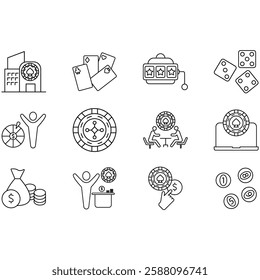 casino icons set. Set of editable stroke icons.Set of casino