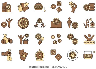 Casino-Symbole gesetzt. Set von editierbaren Strichsymbolen.Set von Casino