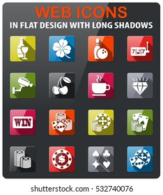 casino icons set in flat design with long shadow