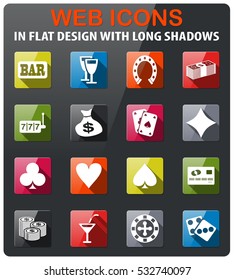 casino icons set in flat design with long shadow
