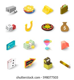 Casino icons set. Isometric illustration of 16 casino vector icons for web