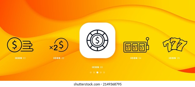 Casino icons set. Poker cards. Rates. Card suits. Slot machines. Earnings. Playing chips. Vector eps 10