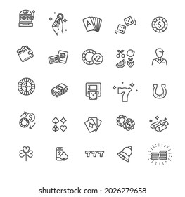 Casino icons set. Simple Set of Gambling Related Vector Line Icons