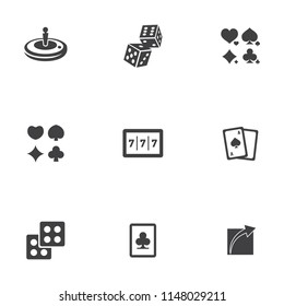 Casino Icons Set - Vector Gambling Money Illustrations, Video Game Icons Set. Computer Play Sign And Symbols