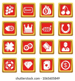 Casino icons set vector red square isolated on white background 