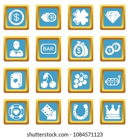 Casino icons set vector sapphirine square isolated on white background 