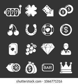 Casino icons set vector white isolated on grey background 