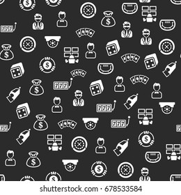 Casino icons in single color. Seamless pattern. Background vector illustration.