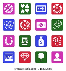 Casino Icons. White Flat Design In Square. Vector Illustration. 