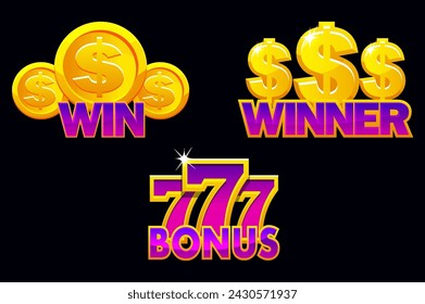 Casino icons win, winner and bonus