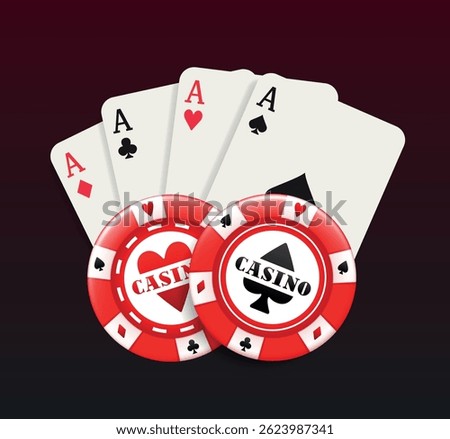 Casino illustration. Cards and chips. Vector composition isolated on white background.