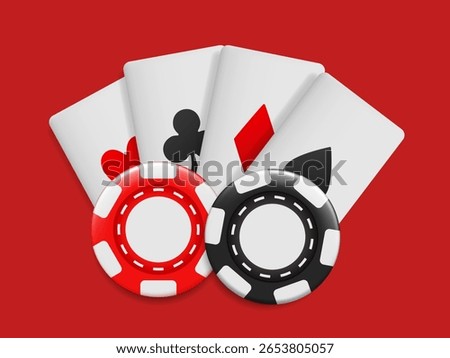 Casino illustration. Cards and chips. Vector 3D elements on the theme of casinos and gambling.