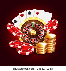 Ilustración del casino. Vector 3D Elementos sobre el tema de los casinos y los juegos de azar.