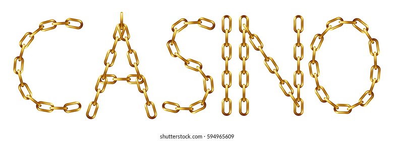 Casino inscription with the letters made from golden chain, isolated on white
