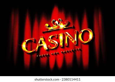 Casino. The inscription Casino on a red background with a gold frame, paws and gold coins. Vector illustration