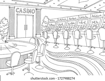 Casino interior graphic black white sketch illustration vector
