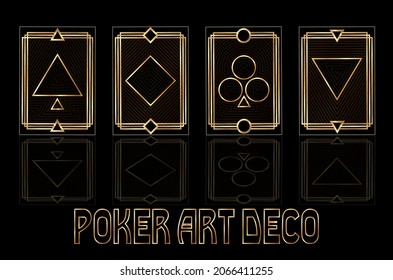 Casino invitation banner with poker cards in style Art deco, vector illustration