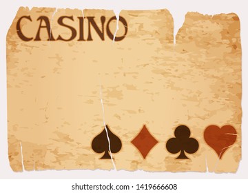 Casino invitation vintage banner with poker elements, vector illustration