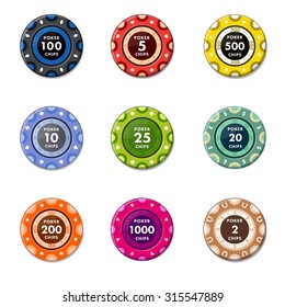 Casino isolated chips set on white background. Vector illustration.