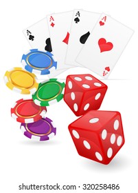 casino items cards ace and chips dice vector illustration isolated on white background