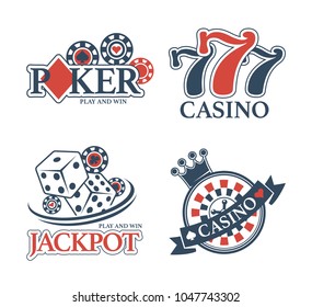 Casino Jackpot and poker club isolated promotional emblems set