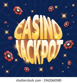 Casino jackpot with red chips. Can be used as a flyer, poster, banner or advertisement. Vector illustration on a blue background.