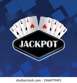Casino jackpot vector illustration of playing cards on blue background