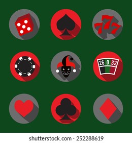Casino joker cards suits roulette flash icons set