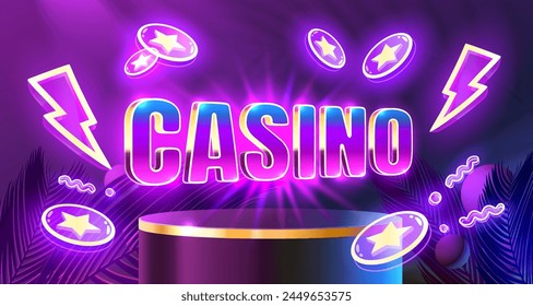 Casino label board, slot sign machine, night Vegas. Vector illustration