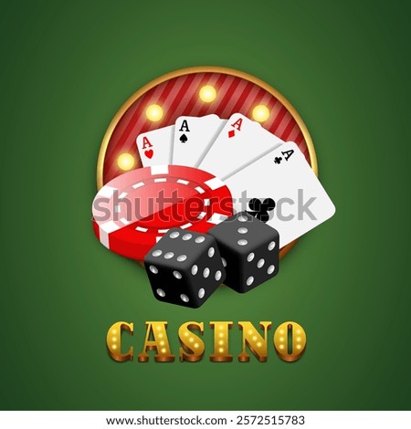 Casino label. Casino concept. Composition on the theme of casino and gambling. 3d logos. Vector clipart isolated on green background.