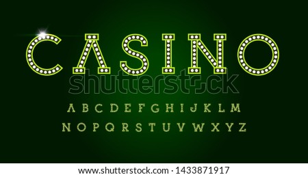 Casino letters set on green background. Green luxury style vector latin alphabet. Font for events, web business, promo, logos, banner, monogram and poster. Typography design.