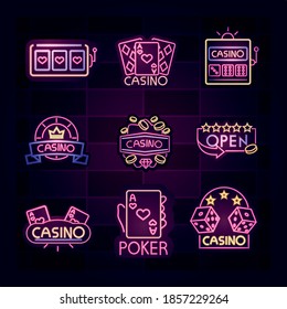 casino, light banner, billboard, bright light advertising gambling neon sign vector illustration