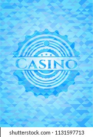 Casino light blue emblem. Mosaic background