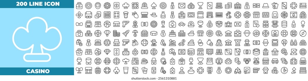 Casino Line Editable Icons set. Vector illustration in modern thin line style of casino icons: Slot Machine, Dice, Cards, and Chips, etc